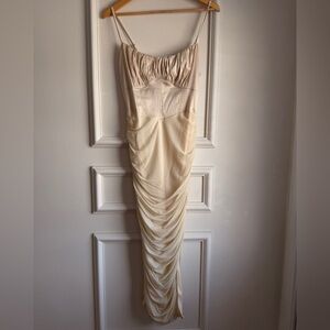 Cream Ruched Corset Dress